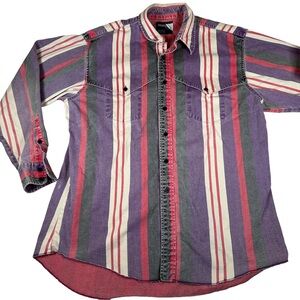 Wrangler Brushpopper Striped Purple Red black Shirt 90s button long sleeve